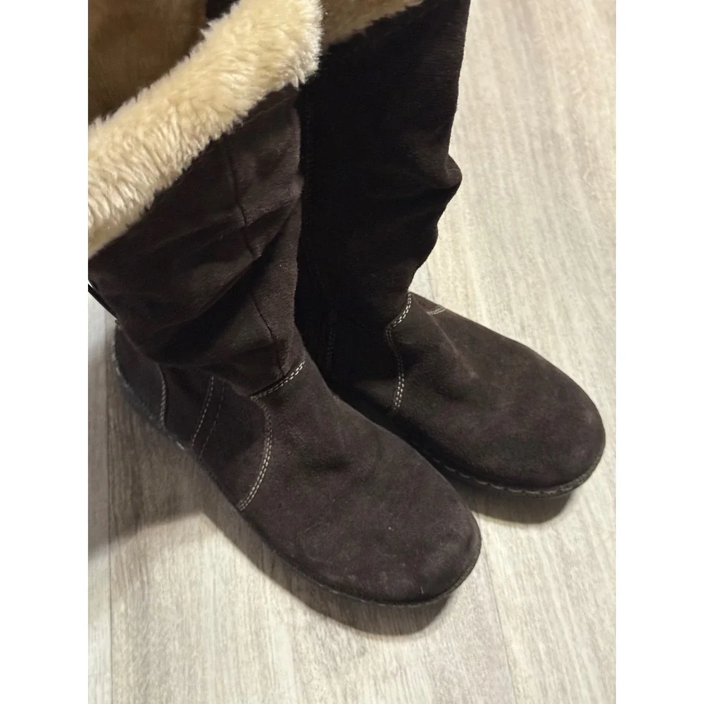 St Johns Bay Womens Brown Suede Faux Fur Lined‎ Winter Boots Size 7.5M 024-8913